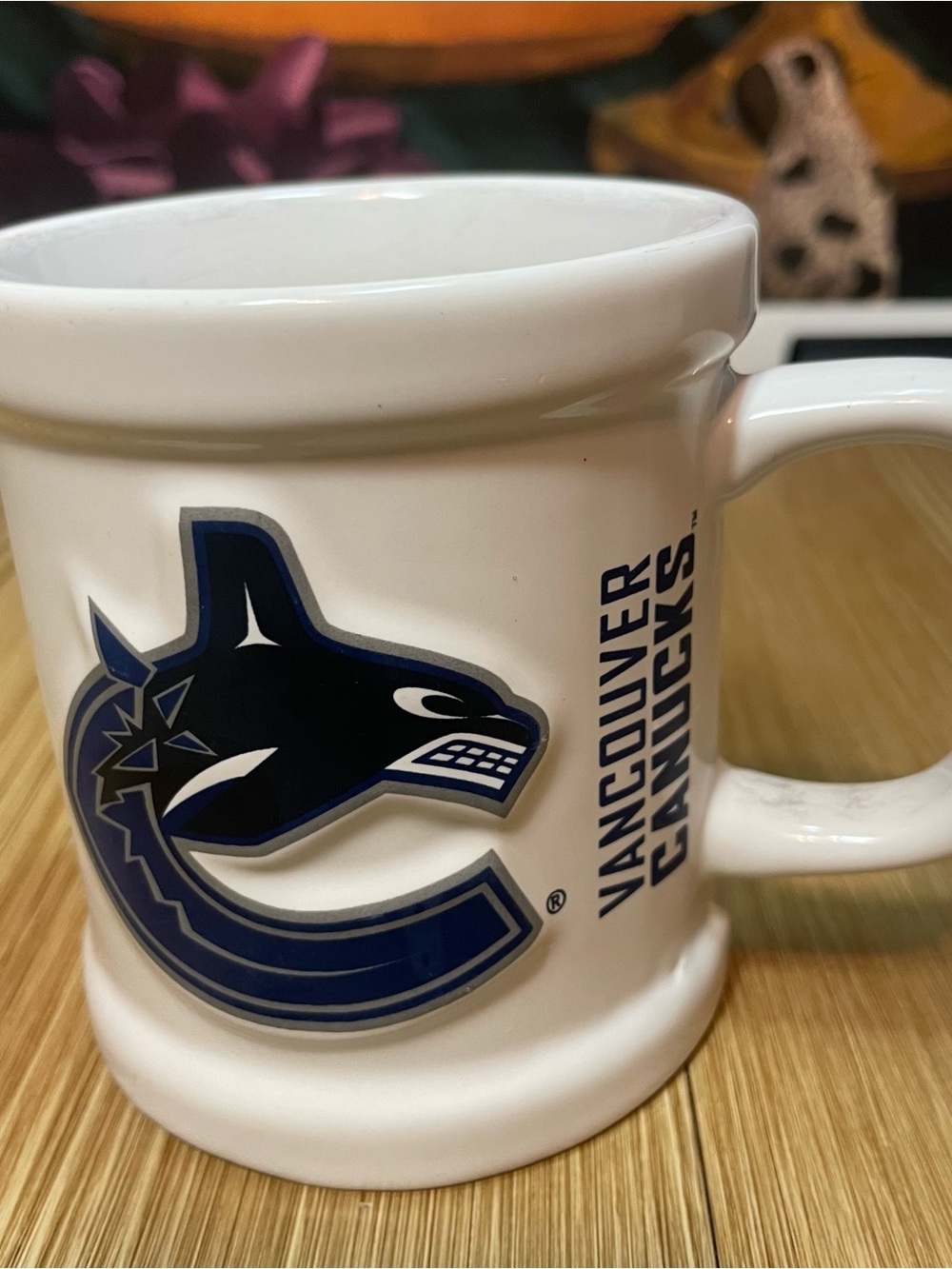 Official NHL Vancouver Canucks Molded Orca Logo Ceramic Coffee Mug